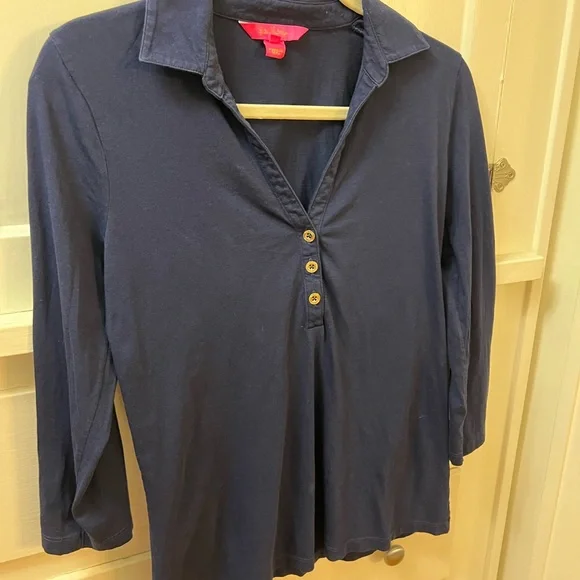 Lilly P three quarter sleeve navy polo . Excellent condition. Barely worn. - Picture 9 of 14